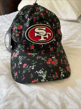 NFL San Francisco 49ers Black Floral Women Cap with Red Logo